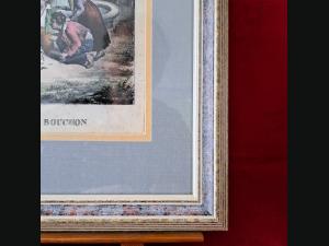 Lithographie anonyme ,19e siècle en couleur . Les joueurs de bouchon
