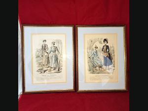 2 gravures au burin , fin 19e ,  journal des demoiselles , toilettes de chasseuses.