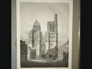 Grande gravure au burin ,début 19e, Cathédrale de Sens , avant incendie.