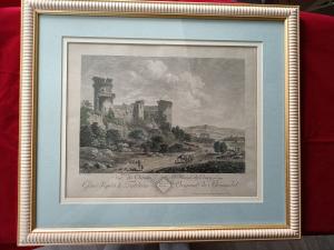 Rare ,gravure 18ème de M. Picquenot d'après Brwandel. "Chateau de Raoul de Coucy"