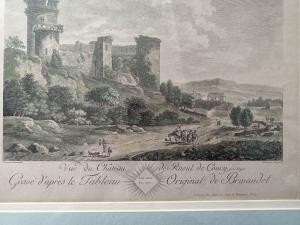 Rare ,gravure 18ème de M. Picquenot d'après Brwandel. "Chateau de Raoul de Coucy"