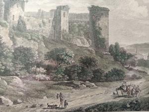 Rare ,gravure 18ème de M. Picquenot d'après Brwandel. "Chateau de Raoul de Coucy"