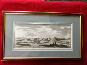 Gravure 17eme siècle premier tirage colorisée de Mérian Matthäus "ville de Han"
