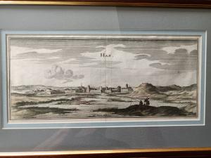 Gravure 17eme siècle premier tirage colorisée de Mérian Matthäus "ville de Han"
