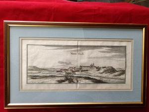 Gravure 17ème siècle ,premier tirage,colorisée,De Mérian Matthäus"Saulmory-Villefranche"