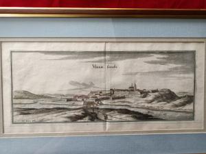 Gravure 17ème siècle ,premier tirage,colorisée,De Mérian Matthäus"Saulmory-Villefranche"