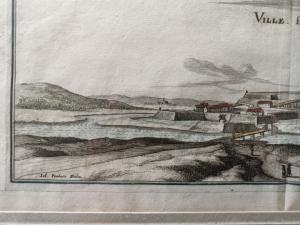 Gravure 17ème siècle ,premier tirage,colorisée,De Mérian Matthäus"Saulmory-Villefranche"