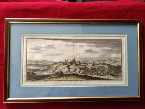 Gravure 17ème siècle ,premier tirage, colorisée ,De Mérian Matthäus "Chaumont"