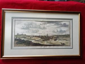Gravure 17ème siècle ,premier tirage, colorisée ,De Mérian Matthäus "Montmirail"