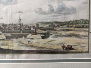 Gravure 17ème siècle ,premier tirage, colorisée ,De Mérian Matthäus "Montmirail"