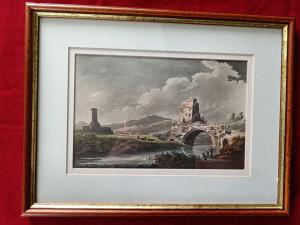 Gravure 18ème à l'aquatinte par Jacques Mérigot "Ponté Salaro" Rome.
