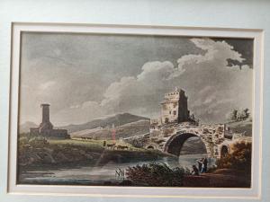 Gravure 18ème à l'aquatinte par Jacques Mérigot "Ponté Salaro" Rome.