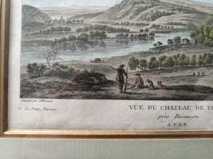 Gravure 18ème par F.D Née D'après J.B Lallemand "Château de Torpe"