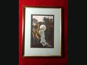 Gravure 18ème à l'aquatinte et au burin par Jacques Mérigot (Cascade de Rivoli)
