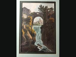 Gravure 18ème à l'aquatinte et au burin par Jacques Mérigot (Cascade de Rivoli)