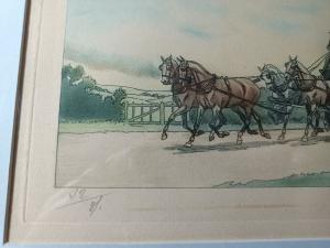 Paire de gravures numérotées et signées de Pierre Pinsard ( Coach 4 chevaux)