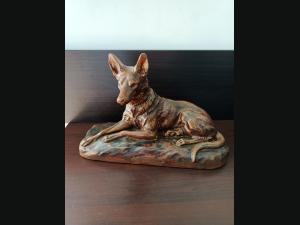 Sculpture en terre cuite double patine, Chien policier d'Emile Rouff début 20e.