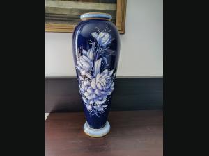 Grand vase 48 cm , Capodimonte, bleu cobalt ,de Keramos Italie,signé.