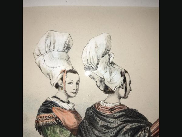 Lalaisse lithographie 19e Costumes femmes de Luc Calvados Normandie.