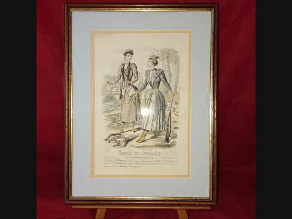 2 gravures au burin , fin 19e ,  journal des demoiselles , toilettes de chasseuses.