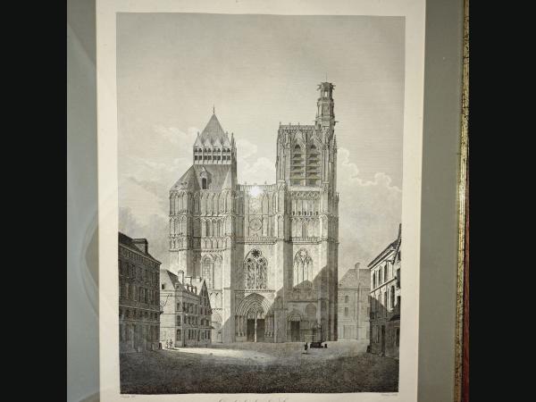 Grande gravure au burin ,début 19e, Cathédrale de Sens , avant incendie.