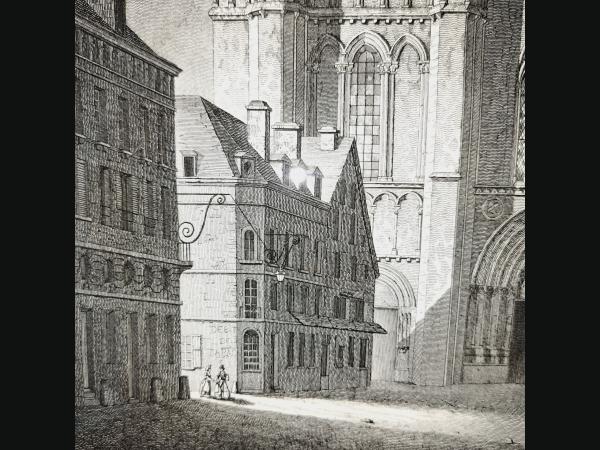 Grande gravure au burin ,début 19e, Cathédrale de Sens , avant incendie.