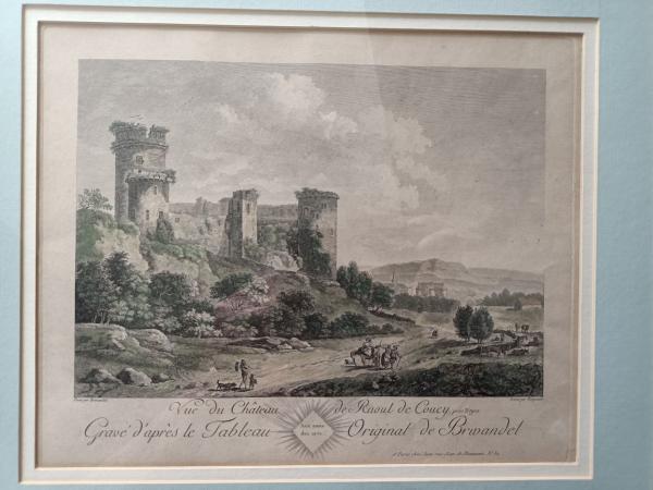 Rare ,gravure 18ème de M. Picquenot d'après Brwandel. "Chateau de Raoul de Coucy"