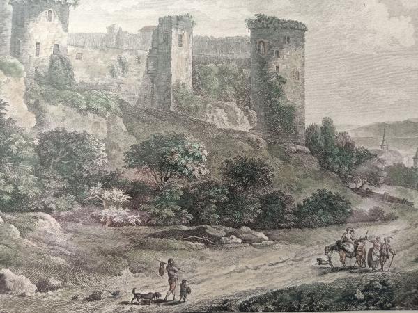 Rare ,gravure 18ème de M. Picquenot d'après Brwandel. "Chateau de Raoul de Coucy"
