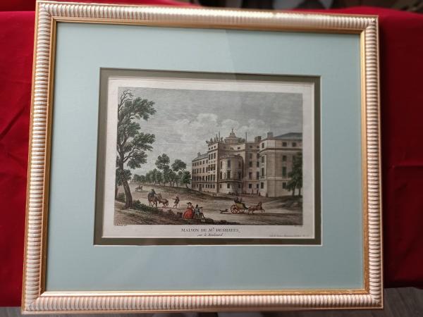 Gravure 18ème par F.D Née D'après J.B Lallemand . "Maison de Mr Deshayes"
