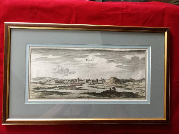 Gravure 17eme siècle premier tirage colorisée de Mérian Matthäus "ville de Han"