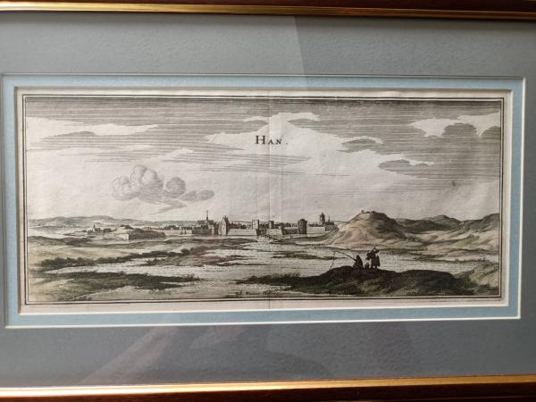 Gravure 17eme siècle premier tirage colorisée de Mérian Matthäus "ville de Han"