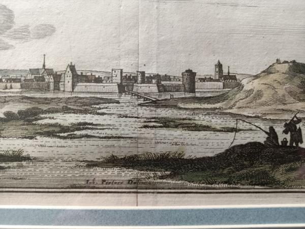 Gravure 17eme siècle premier tirage colorisée de Mérian Matthäus "ville de Han"