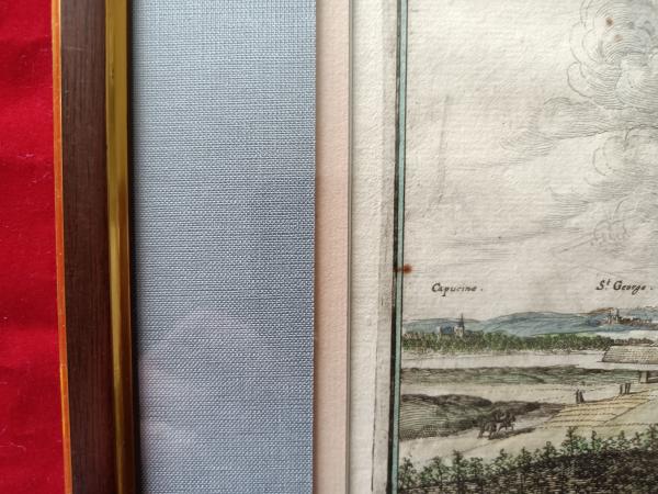 Gravure 17ème siècle ,premier tirage, colorisée ,De Mérian Matthäus "Metz"