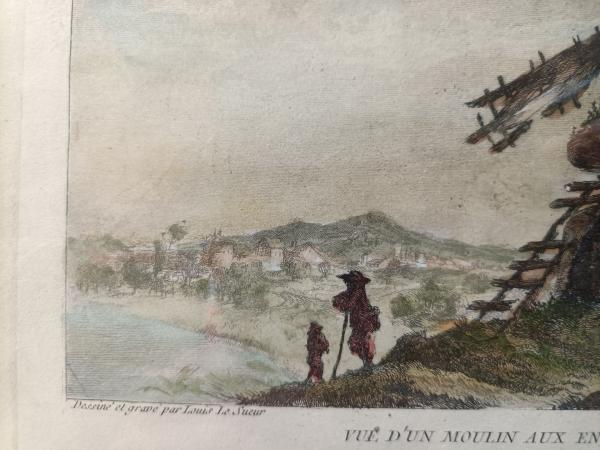 Eau forte originale en couleur 18ème (1787) par Louis Le Sueur