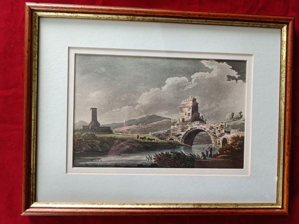 Gravure 18ème à l'aquatinte par Jacques Mérigot "Ponté Salaro" Rome.