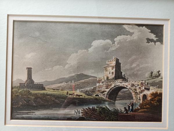 Gravure 18ème à l'aquatinte par Jacques Mérigot "Ponté Salaro" Rome.