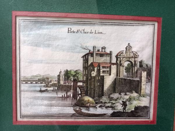 Gravure 17ème par Mérian Matthäus le vieux ,"Porte St clair de Lion"