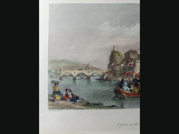 Gravure colorisée époque Louis Philippe sur acier. Avignon