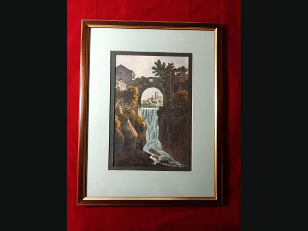 Gravure 18ème à l'aquatinte et au burin par Jacques Mérigot (Cascade de Rivoli)