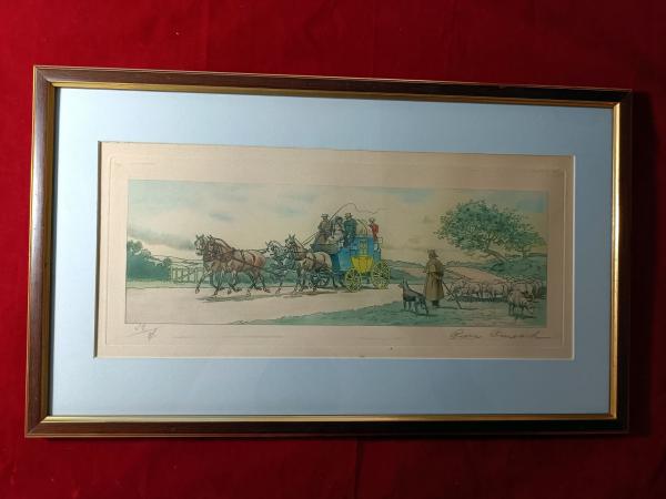 Paire de gravures numérotées et signées de Pierre Pinsard ( Coach 4 chevaux)