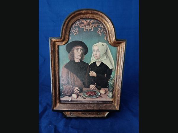 Réplique ,cadre et peinture , de l'artiste Maître de Francfort (1460-1533).