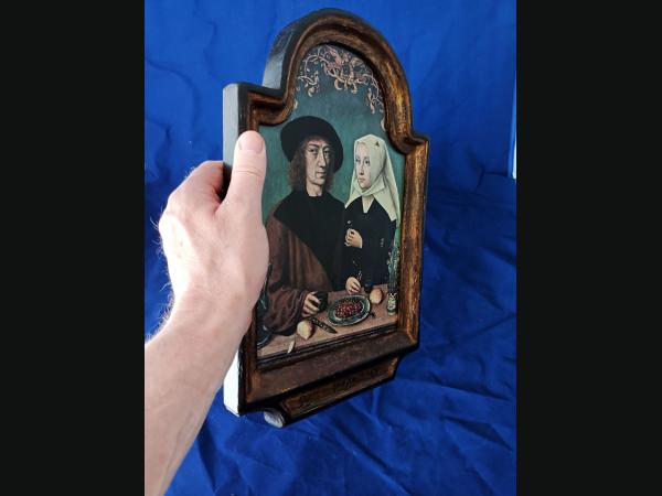 Réplique ,cadre et peinture , de l'artiste Maître de Francfort (1460-1533).