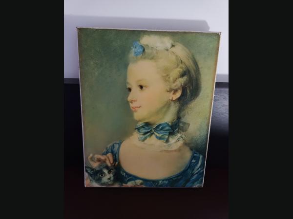 Reproduction sur toile vernie de Mlle Huquier d'après , J.B. Perronneau.