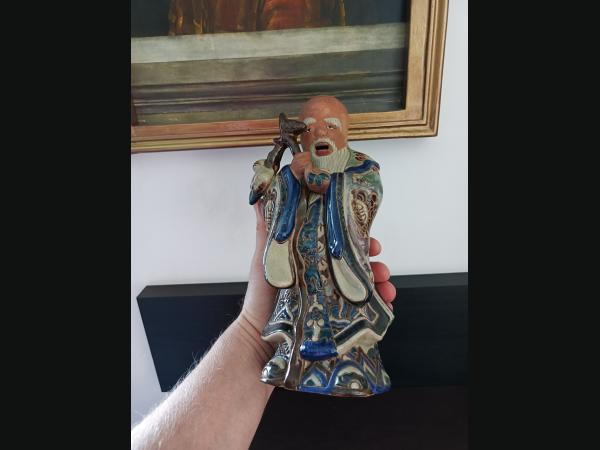 Statue en céramique émaillée du célèbre immortel taoïste "Shou Lao"