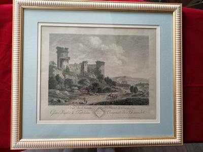 Rare ,gravure 18ème de M. Picquenot d'après Brwandel. "Chateau de Raoul de Coucy"
