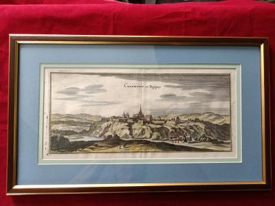 Gravure 17ème siècle ,premier tirage, colorisée ,De Mérian Matthäus "Chaumont"