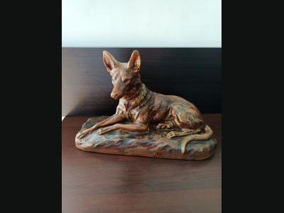 Sculpture en terre cuite double patine, Chien policier d'Emile Rouff début 20e.